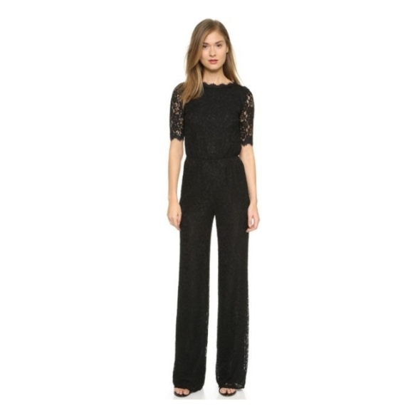 Diane Von Furstenberg Black Kendra Lace Jumpsuit NWT Size 10 - Picture 14 of 14